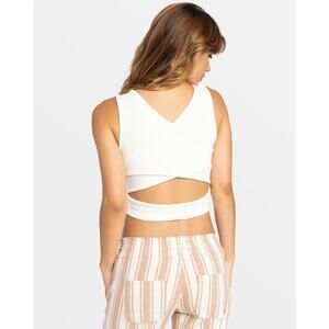 NEW Roxy Good Keepsake Cross Back Crop Top - Egret Cream/Off-White - M Medium